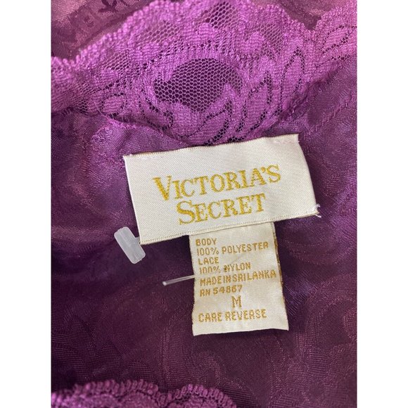 VTG Victorias Secret Gold Label Purple Damask Sleep Shirt Chemise Set Med M/L - Picture 8 of 12